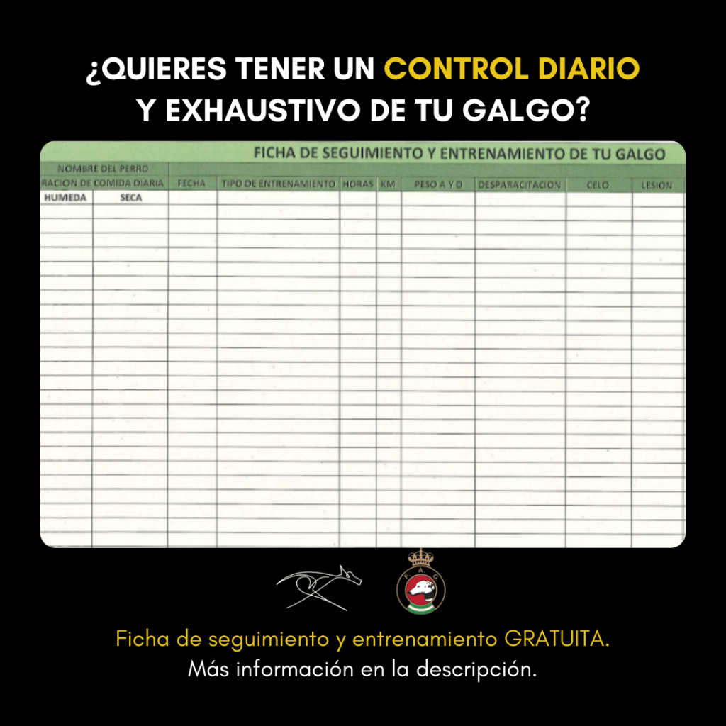 Ficha de seguimiento y entrenamiento para galgos.