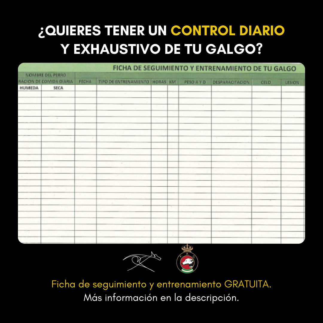 Ficha de seguimiento y entrenamiento para galgos.