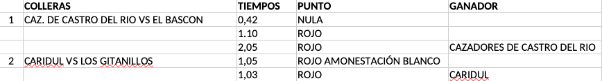 Resultados semifinales Grupo 2 - Provinciales 2024