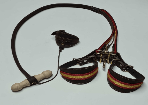 Imagen de traílla artesanal con bandera de españa utilizada para carreras de galgos